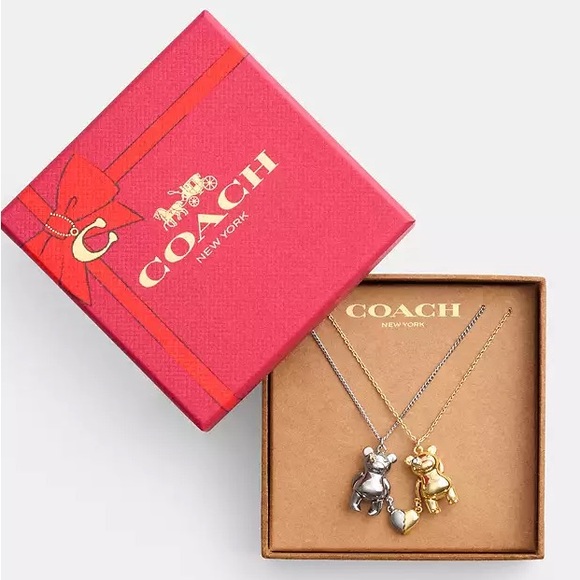 NWT！COACH Teddy Bear Heart Necklace Set（COACH CY112） - Picture 4 of 4